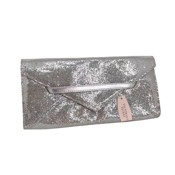Victoria's Secret Evening Envelope Clutch Purse Silver Sparkly - Picture 1 of 7